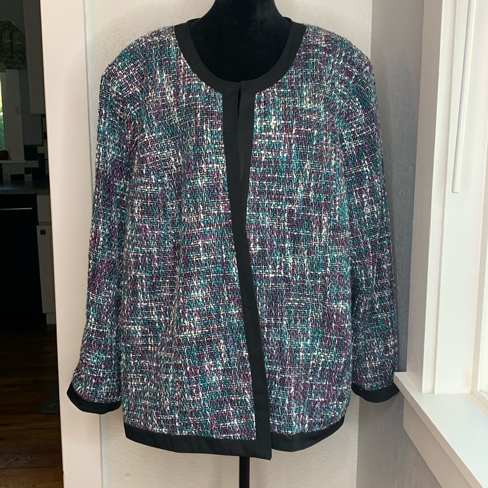 Maggie Barnes blue black tweed jacket lined size 3X